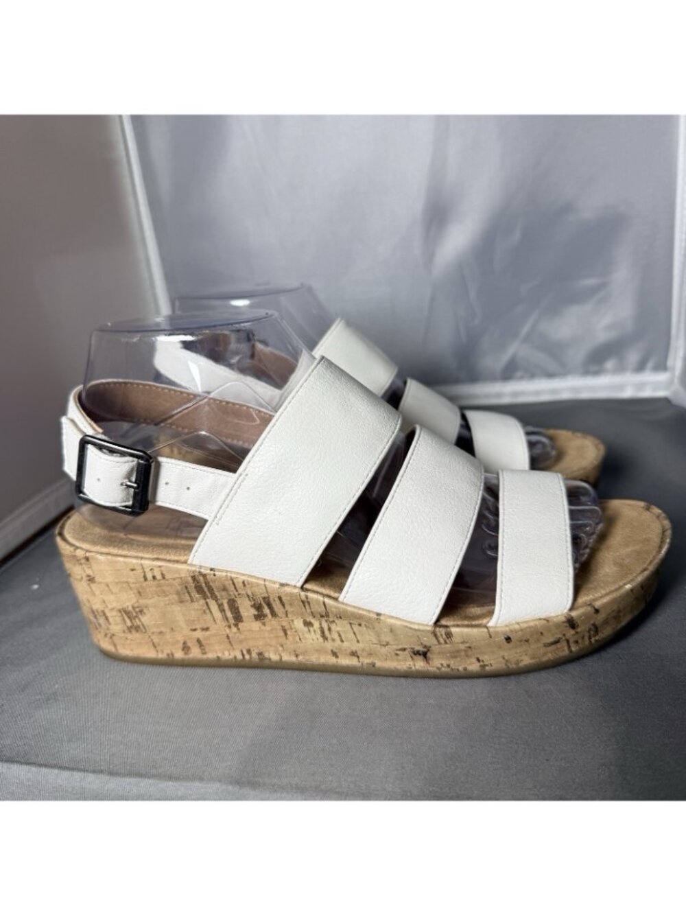 New LifeStride Women's Wynonna Wedge Sandals Cork White Size 7 - Picture 2 of 5